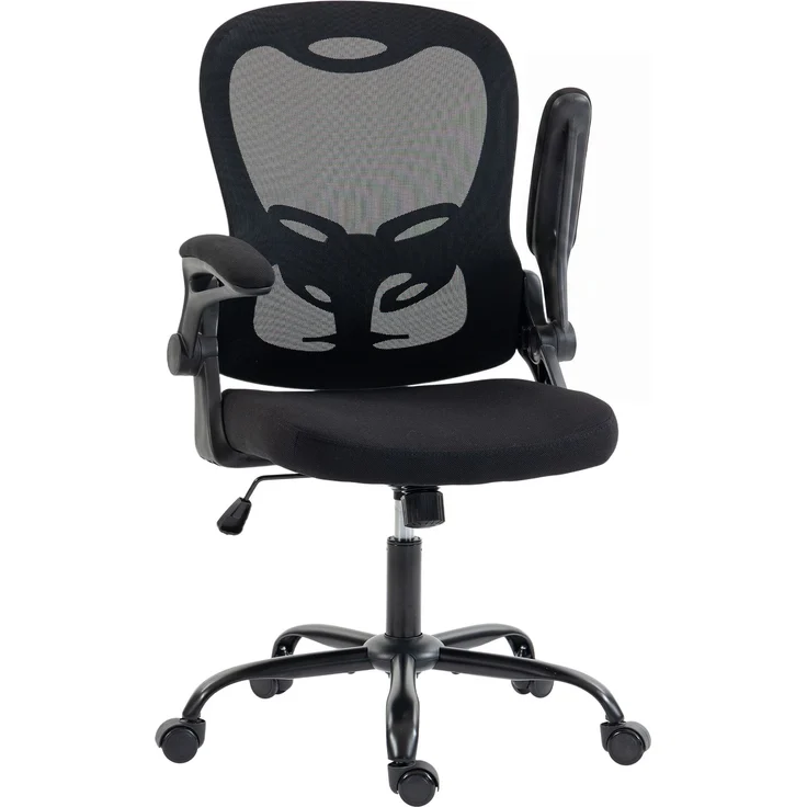 Ergonomischer Bürostuhl, Bürostuhl aus Netzgewebe, hochklappbare Armlehnen, höhenverstellbar, Wippfunktion, schwarz – Bild 1