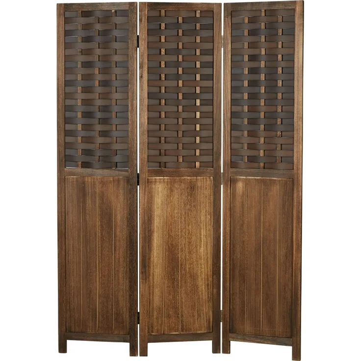 Paravent Raumteiler 3 teilig Holz Trennwand Rattan Optik Sichtschutz Braun
