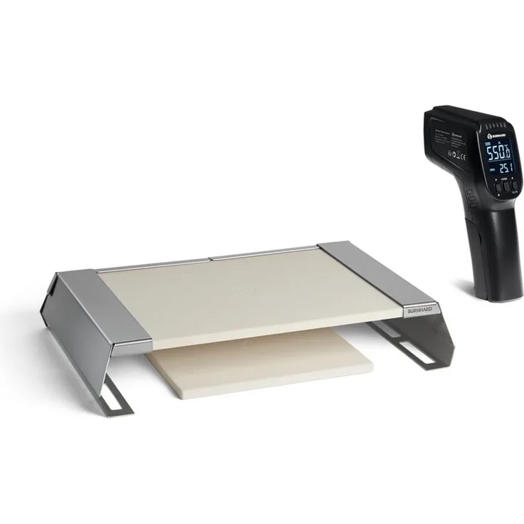 BURNHARD Pizzaaufsatz Bundle 2-tlg. für Gasgrills, Pizzacover mit 2 Cordierit-Pizzasteinen inkl. Infrarotthermometer ideal für FRED & EARL Gasgrills, neapolitanische Pizza in 90-120 Sekunden - Multi-Color - #946406
