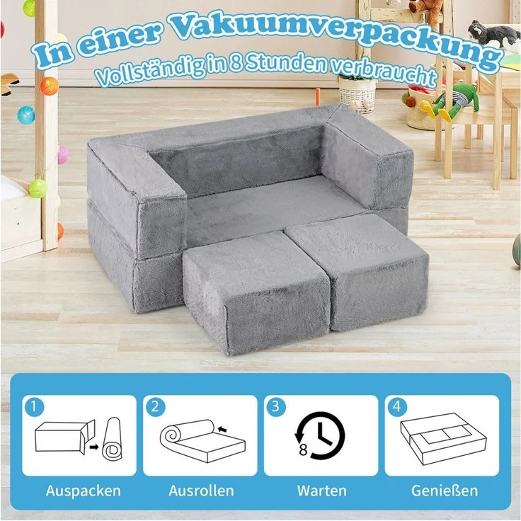 COSTWAY Kindersofa, Modulares Spielsofa für 2 Kinder, 100 x 52 x 42 cm – Bild 3