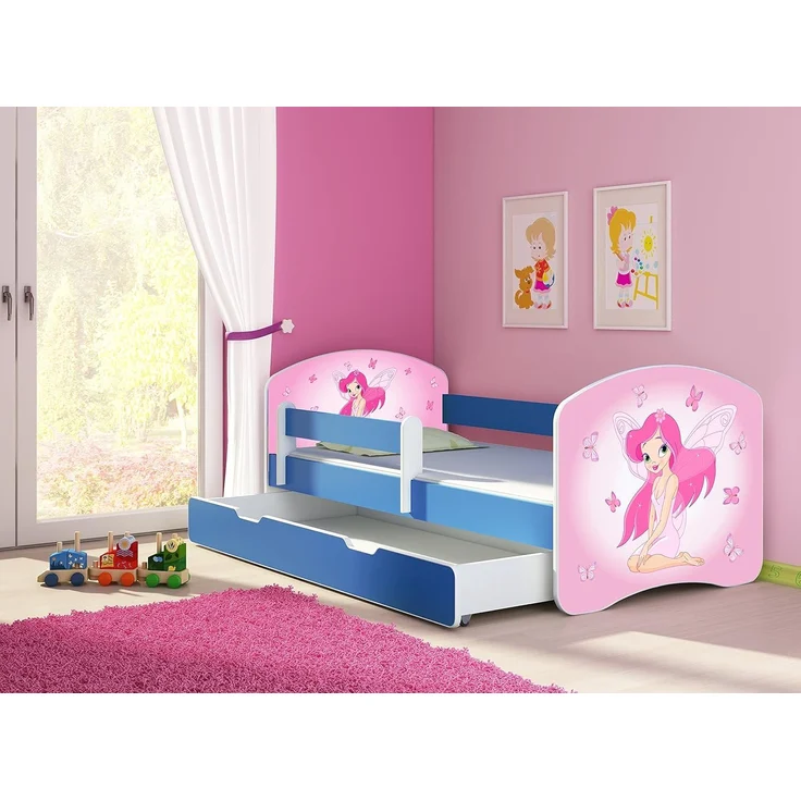 ACMA Kinderbett Jugendbett mit Einer Schublade und Matratze Blau mit Rausfallschutz Lattenrost II 140x70 160x80 180x80 (07 Rosa Fee, 140x70 + Bettkasten) – Bild 2