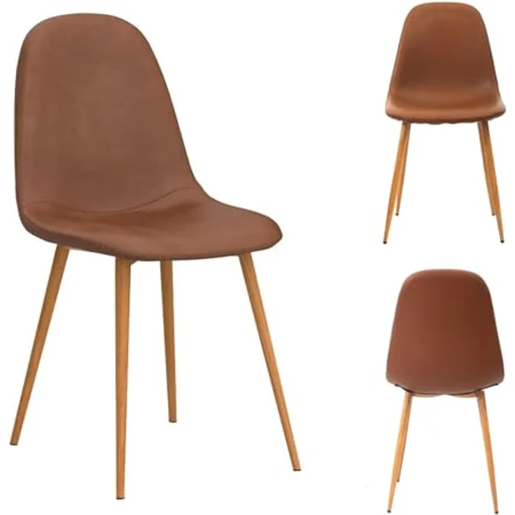 CangLong Satz von 4 Esszimmerstühlen Retro gepolsterte Küchenstühle für Küche Esszimmer, Kunstleder Esszimmerstuhl mit Metallbeinen, Braun – Bild 8