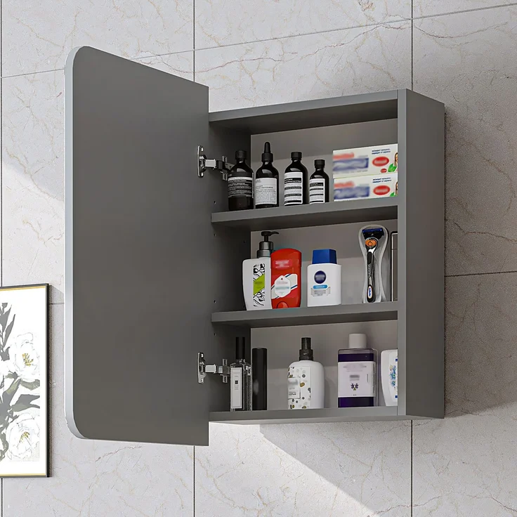 Roomart LYCIA-50 Badmöbel - nur Spiegelschrank - H 60 x B 16 x T 45 cm • Grau – Bild 2