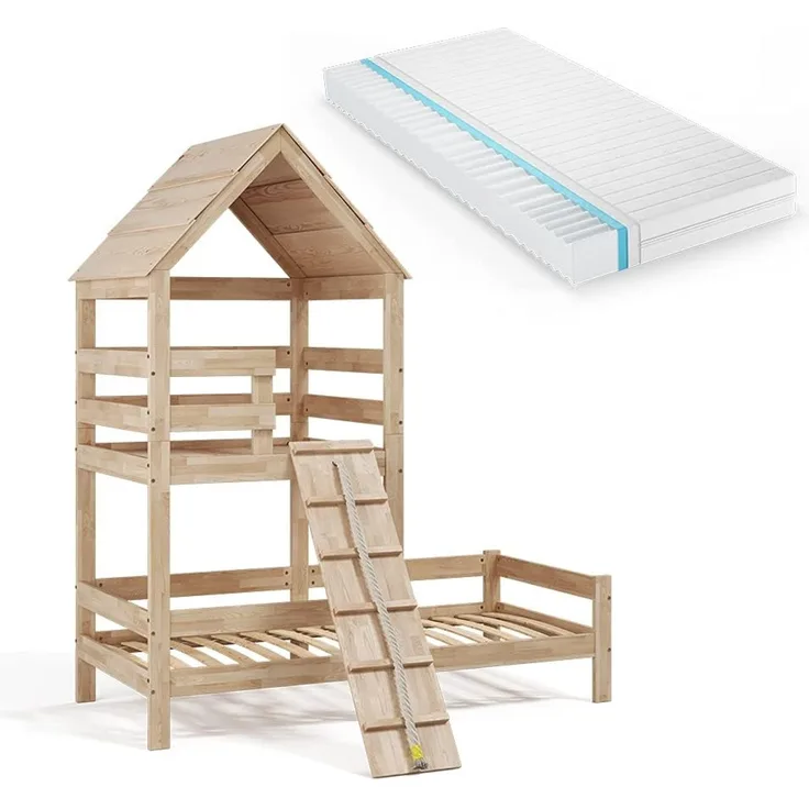 Hausbett Teddy Naturholz 90x200 cm mit Matratze Vitalispa