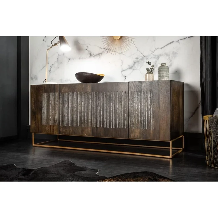 riess-ambiente Sideboard ONYX 180cm dunkelbraun / gold (Einzelartikel, 1 St), Massivholz · Achat · Edelstein · Metall · Kommode · Wohnzimmer – Bild 2