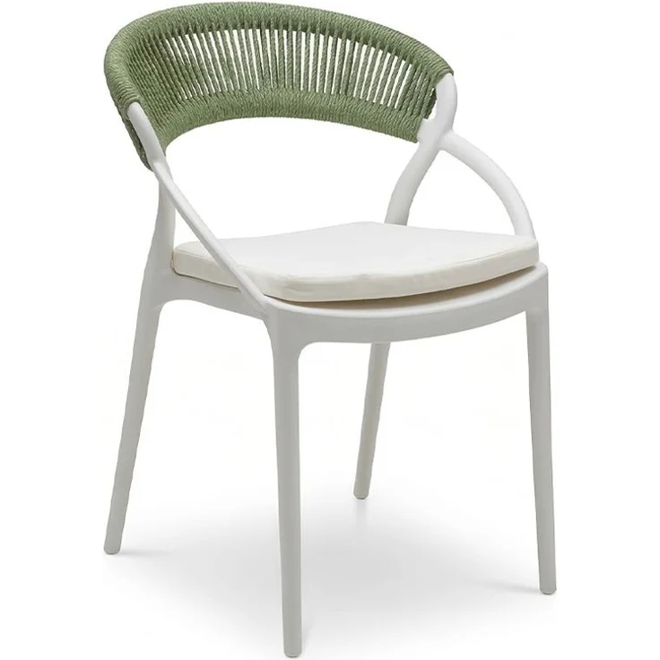 KAWOLA Gartenstuhl KISO Outdoor weiß mit Kissen Rückenlehne Rope grün 79 x 58 x 54 cm – Bild 3