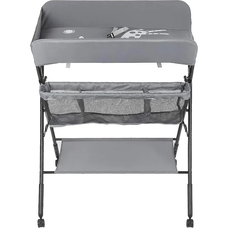 Wickelkommode, faltbar, für Babys, beweglicher Wickeltisch mit Sicherheitsgurt und Aufbewahrungsfächern, Wickelkommode, ergonomisches Design (grau) – Bild 6