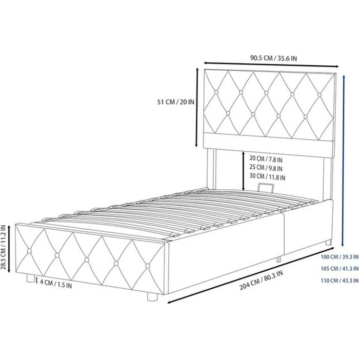 HAUSS SPOLE Polsterbett 90×200 mit Bettkasten Funktionsbett Stauraumbett mit matratze,grau – Bild 4