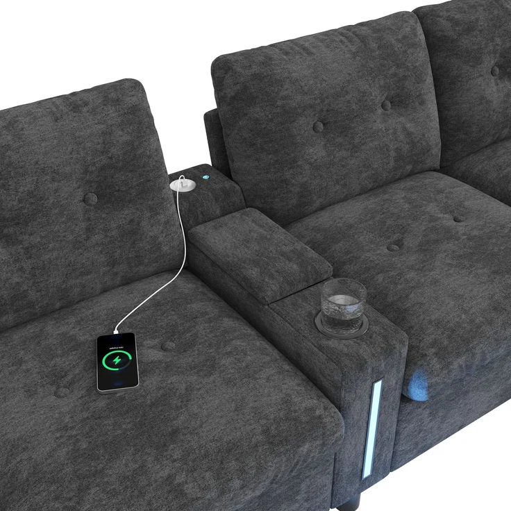Modulares 6-Sitzer-Ecksofa, B 312 x T 142 x H 82 cm, Chenille, U- oder L-Form – Bild 9