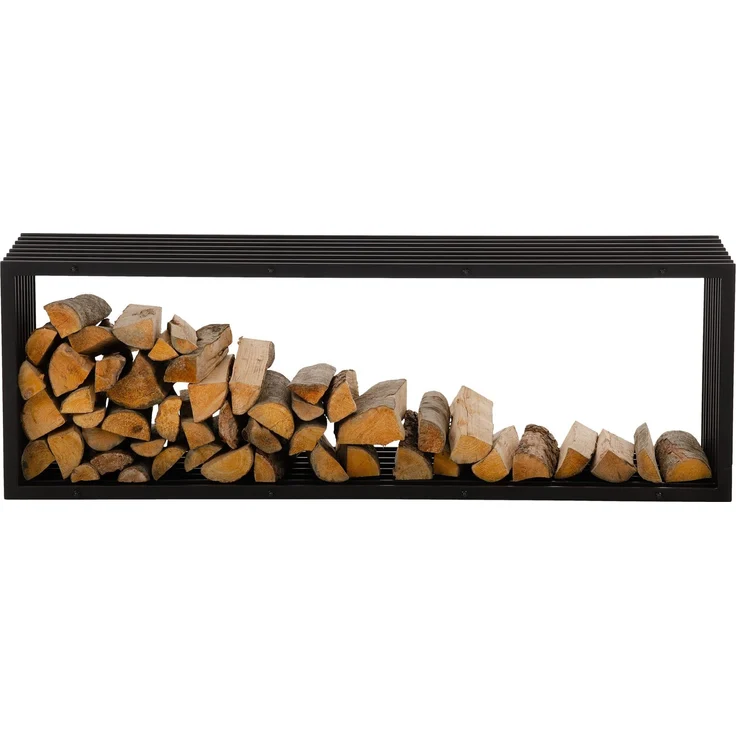 DELUKE® Kaminholzregal Metall PREMIUM - Innen und Aussen, Schwarz Brennholzregal innen Kaminholzständer Kaminholzhalter Feuerholzregal Aussen Holz stapeln Terrasse, 40x50x150cm – Bild 3