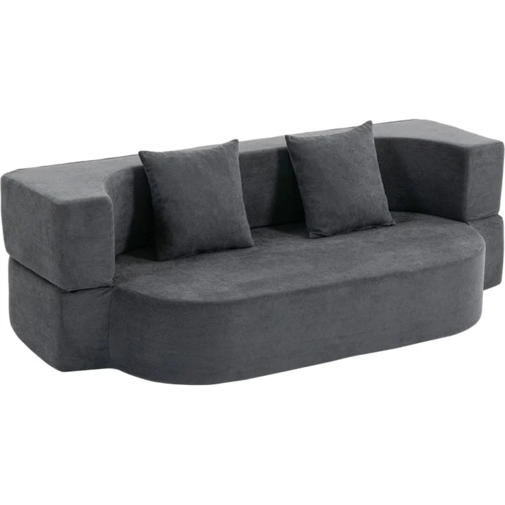 Schlafsofa mit Chenille-Optik & Klappfunktion, 190x80x60 cm, Dunkelgrau – Bild 4
