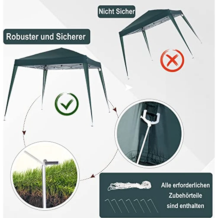 Outsunny Faltpavillon 2,4x2,4m, wasserabweisendes Partyzelt mit UV-Schutz und Tragetasche, Stahl, Grün – Bild 5