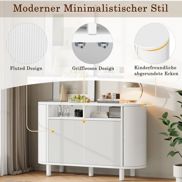 Merax Sideborad mit multifunktionalem Stauraum für den Diele, Sideborad mit kühlschrankähnlichen Türen und verstellbaren Fußpolstern(Weiß) – Bild 5