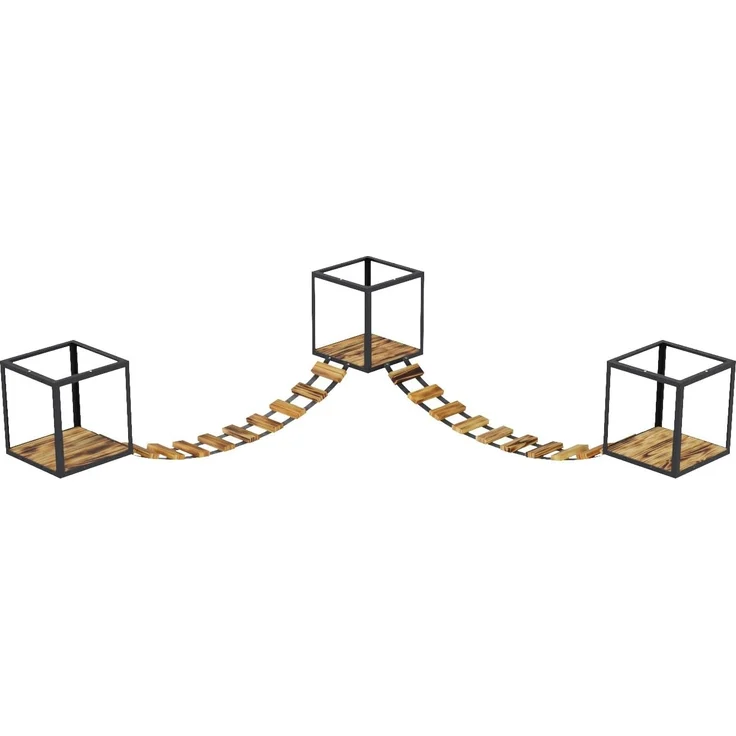 QLS Katzen-Kletterwand LOFT Deckenmontage, Set Aus Metall pulverbeschichtet und Holz Geflammt 5 Teilig – Bild 6