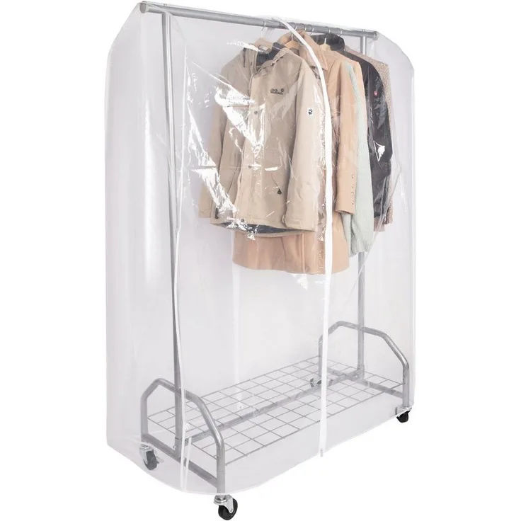 ONVAYA® Kleiderständer mit Abdeckhülle | hohe Traglast | stabil | mit Rollen und Ablagefach | bis 100 kg | Metall / Kunststoff | silbergrau | 120 x 50 x 180 cm | Schwerlast