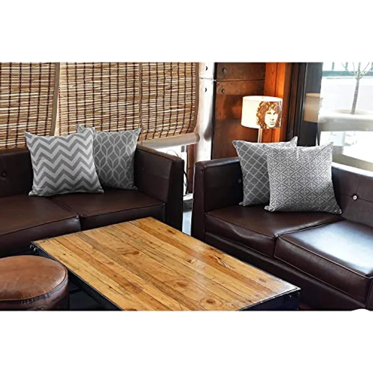 Penguin Home 4Er - Pack Dekorative Quadratische Kissen Aus Baumwolle, Luxuriöse, Stilvolle Für Wohnzimmer, Sofa, Schlafzimmer, Mit Unsichtbarem Reißverschluss, 45X45 cm (18" Inches), Grau – Bild 9