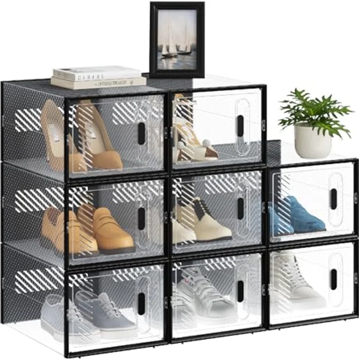 Woltu Schuhregal, 8-tlg, stapelbar, mit magnetischer Tür, Kunststoffbox – Bild 10