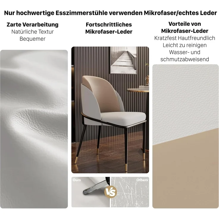 FATIVO 2er Esszimmersthle Kchenstuhl Leder+Metallbeine Polsterstuhl Esszimmerstuhl Wohnzimmerstuhl Kchenstuhl Rcklehne Sthle 150kg Grau 80x52x50 cm – Bild 4