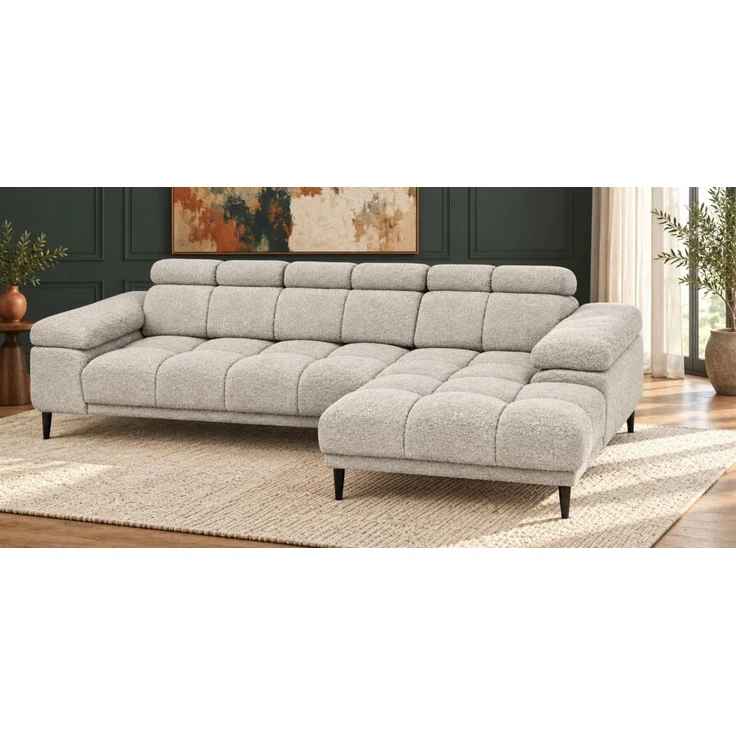 Ecksofa Schlafsofa SENVELIO RELAX inkl. Hocker Stoff Glam Hellgrau Ottomane Rechts – Bild 3