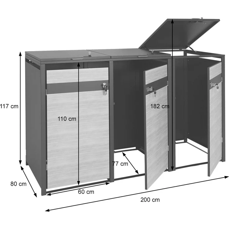 3er Mülltonnenverkleidung HWC-J82, Mülltonnenbox, erweiterbar, Metall 80kg, anthrazit ~ Kirsche-Holzoptik dunkelbraun – Bild 4