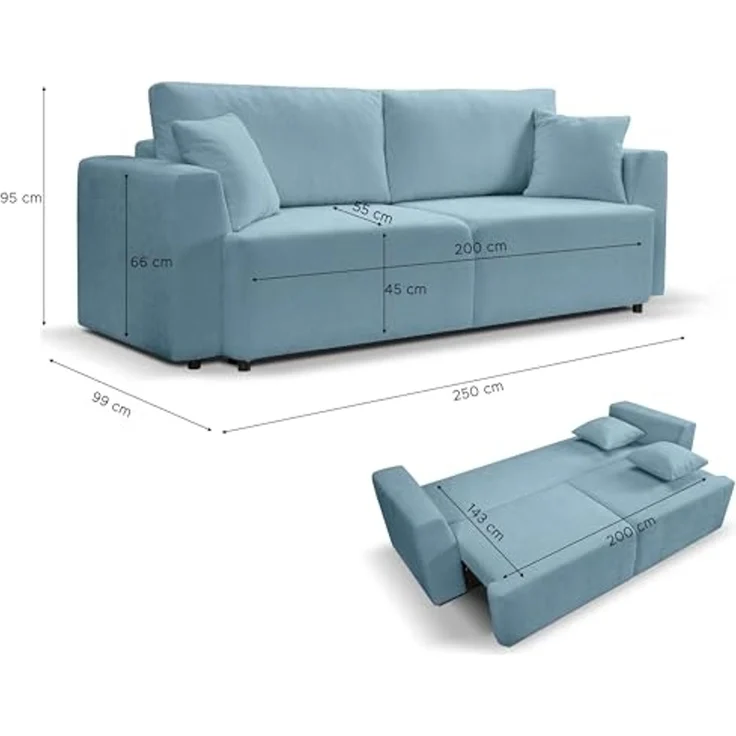 Schlafsofa mit Bettkasten (B/H/T: 250x95x99 cm) in Hellblau – Bild 3