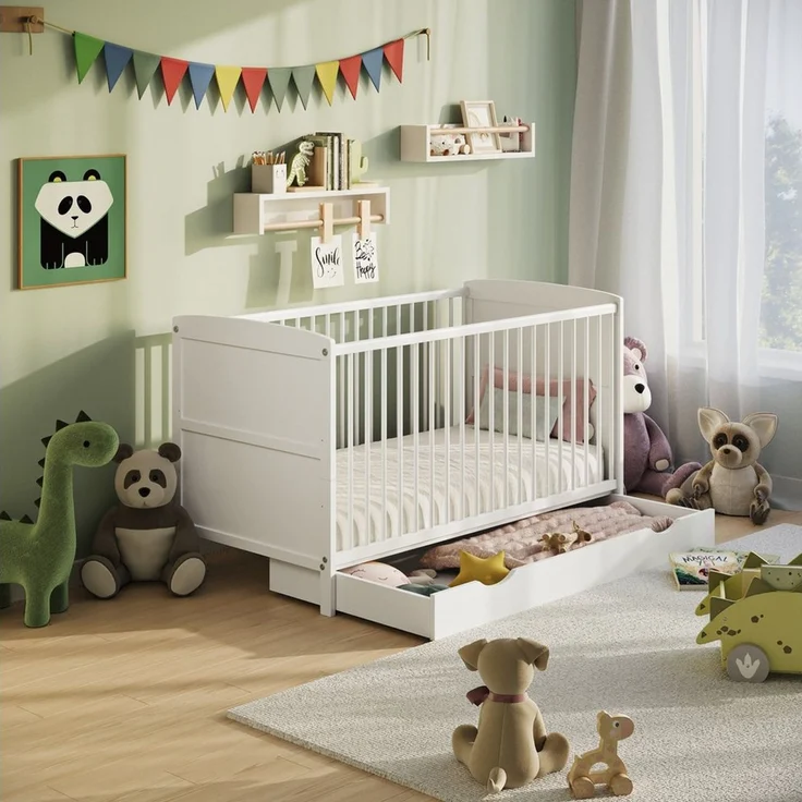 Kids Collective Babybett Kinderbett 60x120/70x140 cm umbaubar zu höhenverstellbares Lattenrost, 70x140 cm mit Schublade von Geburt bis 6. Lebensjahr – Bild 2