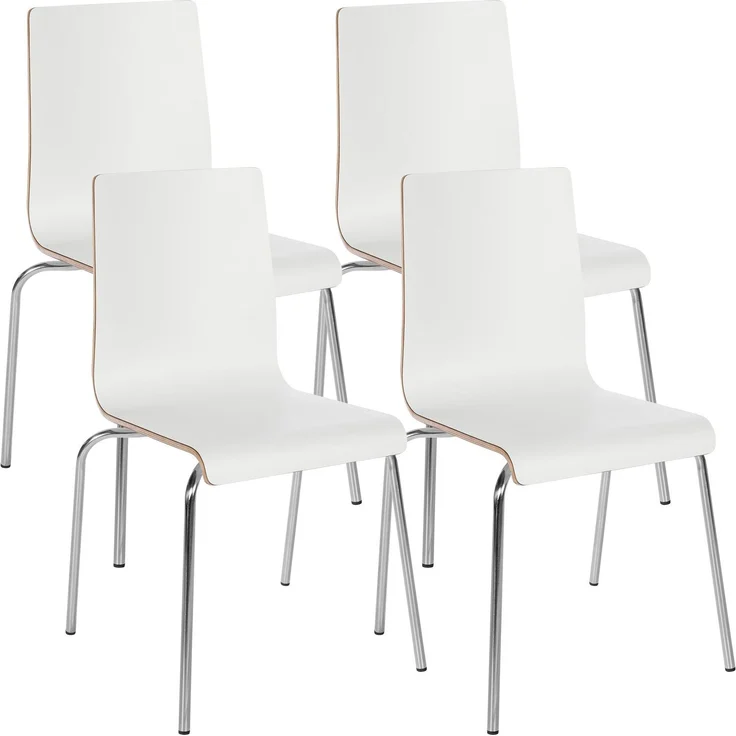 CLP 4er Set Stapelstühle Gahanna Formholz mit HPL-Laminat Stahlgestell bis 150 kg,Farbe:weiß – Bild 1