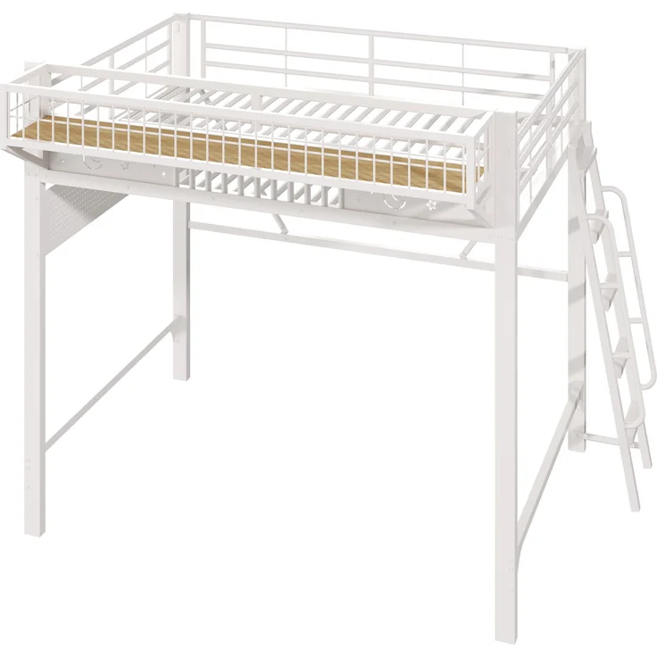 Hochbett,140 x 200 cm, Metallbettgestell, Staufächer, offene untere Ebene, Ohne Matratze, Weiß – Bild 9