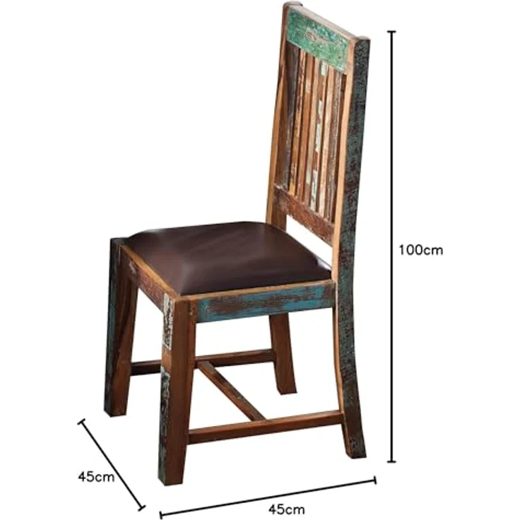 Stuhl Echtleder Altholz 45x45x100 mehrfarbig lackiert NATURE OF SPIRIT #56 - 2er Set – Bild 3