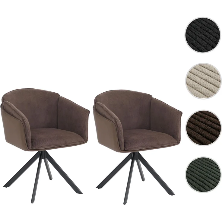 2er-Set Esszimmerstuhl HWC-R24, Küchenstuhl, drehbar Metall Kunstleder Stoff/Textil Cord ~ dunkelbraun – Bild 10