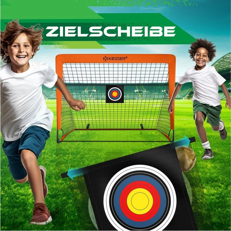 KESSER Pop-Up Fußballtor, 2er Set, mit Transporttasche, 6x Hütchen, Ballpumpe & Zielscheibe, Glasfaserstangen, 120x90 cm, Orange – Bild 4