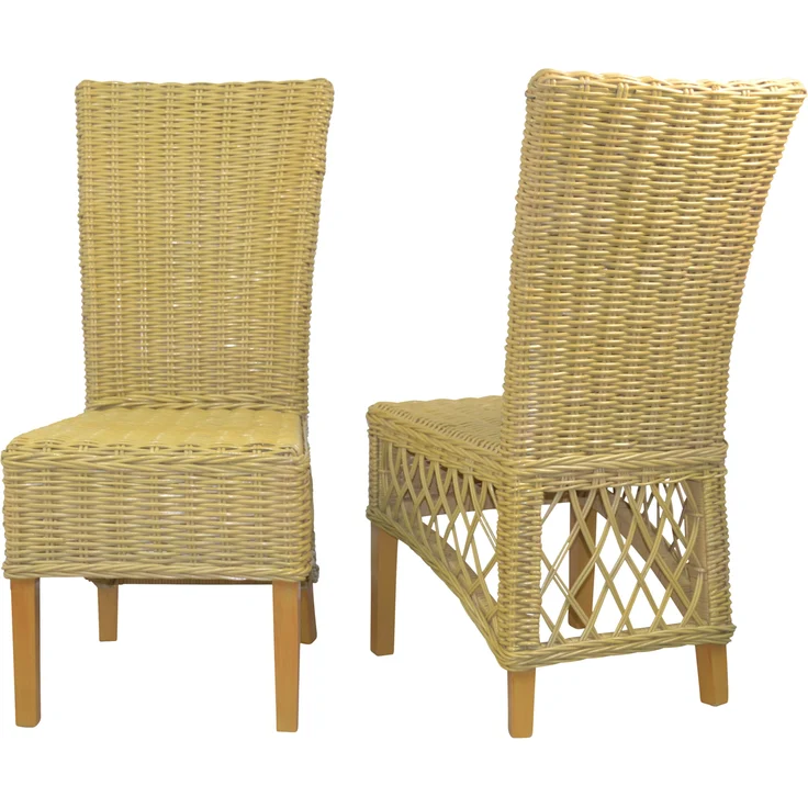 Rattanstühle/Esszimmerstühle 2er-Set, handgeflochten, beige, inkl. Kissen creme – Bild 4