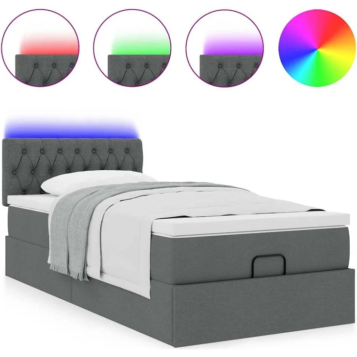 vidaXL Ottoman-Bett mit Matratze & LEDs Dunkelgrau 100x200 cm Stoff 3312368 – Bild 4
