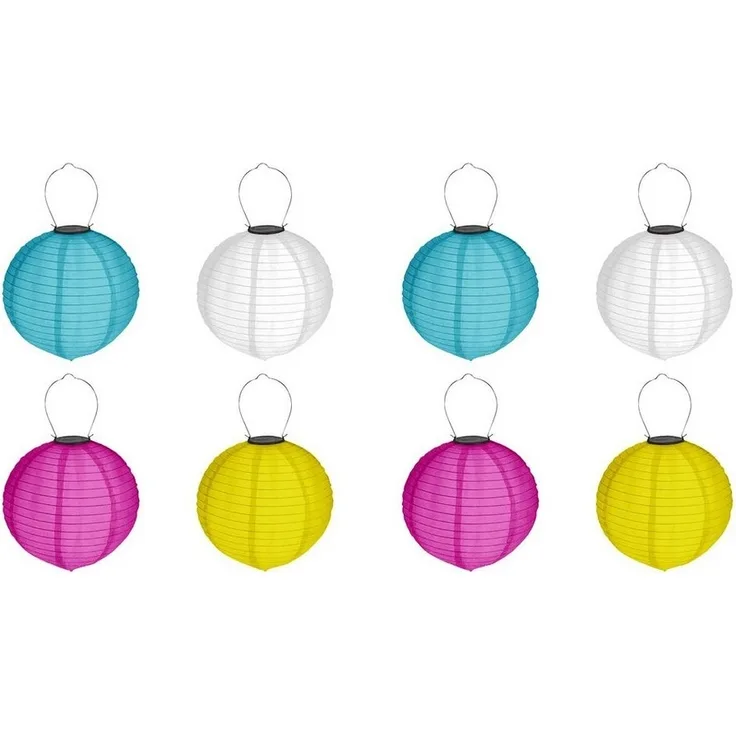 HAC24 LED Lampion 8x Deko Lampenschirm Lampe Party Garten Kugel Laterne, LED fest integriert, Kaltweiß, Bunt, Solar, Ø 20 cm, mit Haken zum Aufhängen