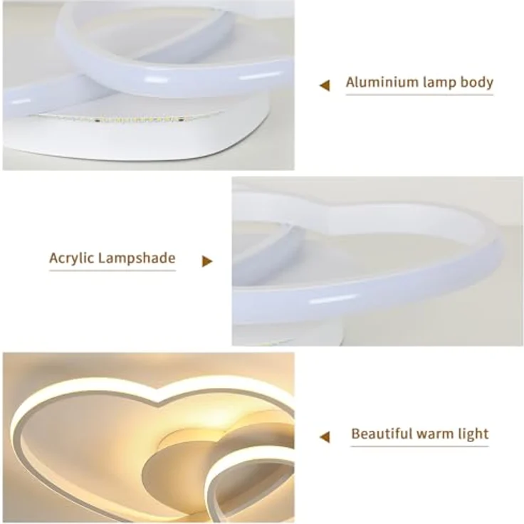 Goeco LED Deckenleuchte LED Herzleuchte, 40W, fernbedienbar dimmbar, mit dreifarbiger Dimmfunktion, weiß – Bild 3