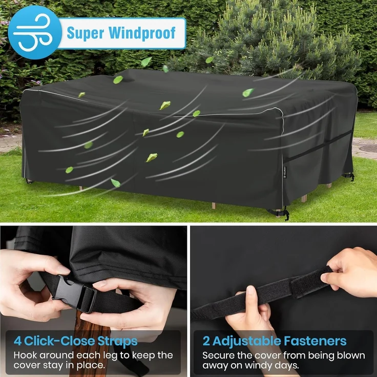 Velway Gartenmöbel Abdeckung Wasserdicht 270 x 180 x 71 cm - Winddicht Schutzhülle mit Reflektierender Streifen 600D Oxford Möbelsets Abdeckung Staubfest Abdeckhauben für Gartentisch Sitzgruppe Schwarz – Bild 6
