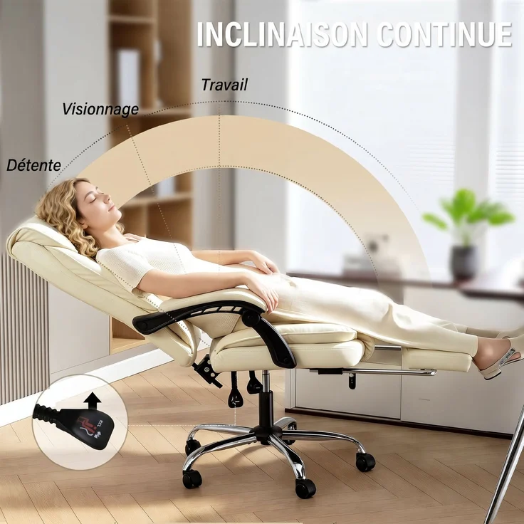MELAYR, Ergonomischer Bürostuhl, Verstellbarer Bürostuhl mit Fußstütze, Höhenverstellbar, 75 x 38 x 56 cm, Beige – Bild 6