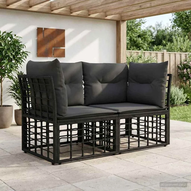 vidaXL Outdoor-Lounge 2 stk. 2-Sitzer Schwarz und Dunkelgrau 42026727 – Bild 1