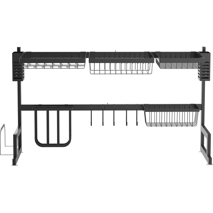 JARDJ 2-stöckiger Geschirrständer mit Messerhalter und Schneidebrettablage, 93 x 30 x 52,5 cm, schwarzer Stahl – Bild 2