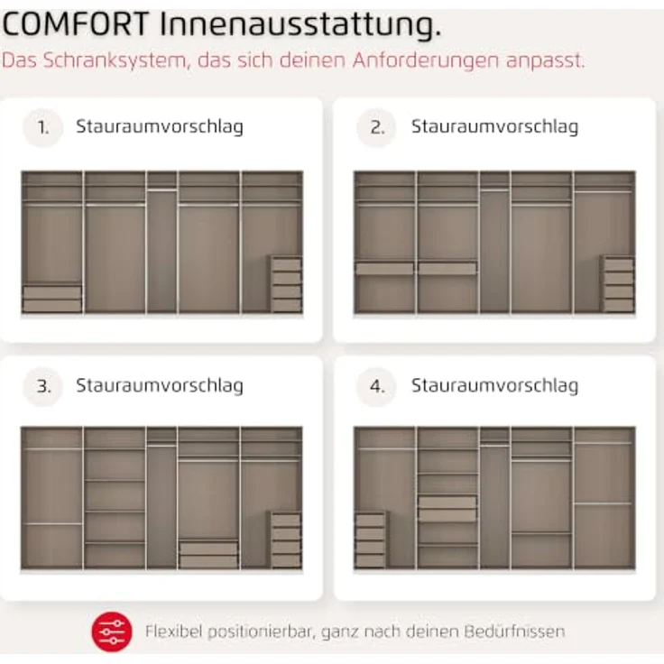 Rauch Möbel MYLORA, Kleiderschrank, Farbe Fango, Breite 405 cm | Schrank mit patentiertem Schnellmontagesystem, 9-türig, Zubehör Comfort, für Schlafzimmer, Ankleidezimmer, Garderobe – Bild 8