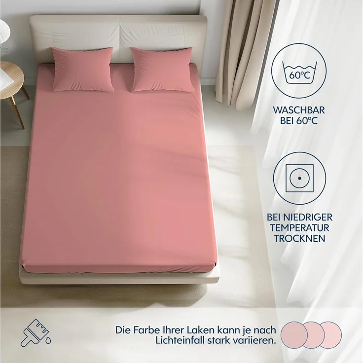 Dreamzie Premium Spannbettlaken 140x200 cm, Bettlaken 100% Jersey Baumwolle, Spannbetttuch für Dicke Matratzen bis zu 22 cm, 150 g/m², Oeko-TEX Zertifiziert - Rosa – Bild 5