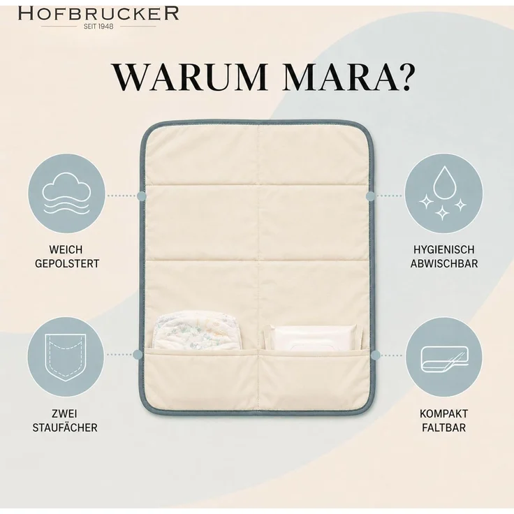 Hofbrucker® Windeltasche mit Wickelunterlage für unterwegs, faltbare Wickelclutch mit Organizer für Windeln & Feuchttücher, Abwischbar, Must Have für die Baby Erstausstattung (taubenblau) – Bild 4