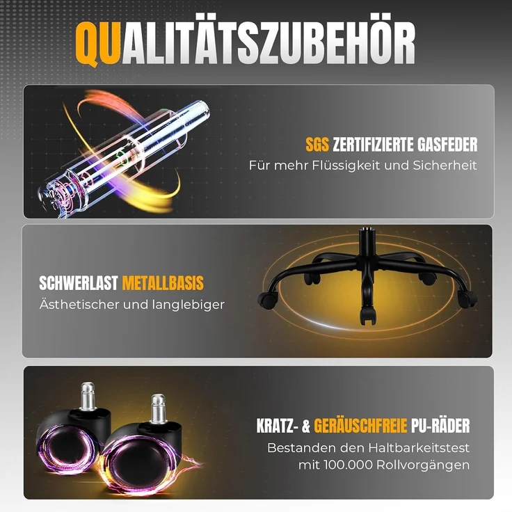 GTPLAYER Gaming Stuhl, Gamer Stuhl, Atmungsaktiver Bürostuhl aus Hochwertigem Stoff, Ergonomischer PC-Stuhl, Verstellbarer und Drehbarer Schreibtischstuhl mit Fußstütze Schwarz – Bild 6