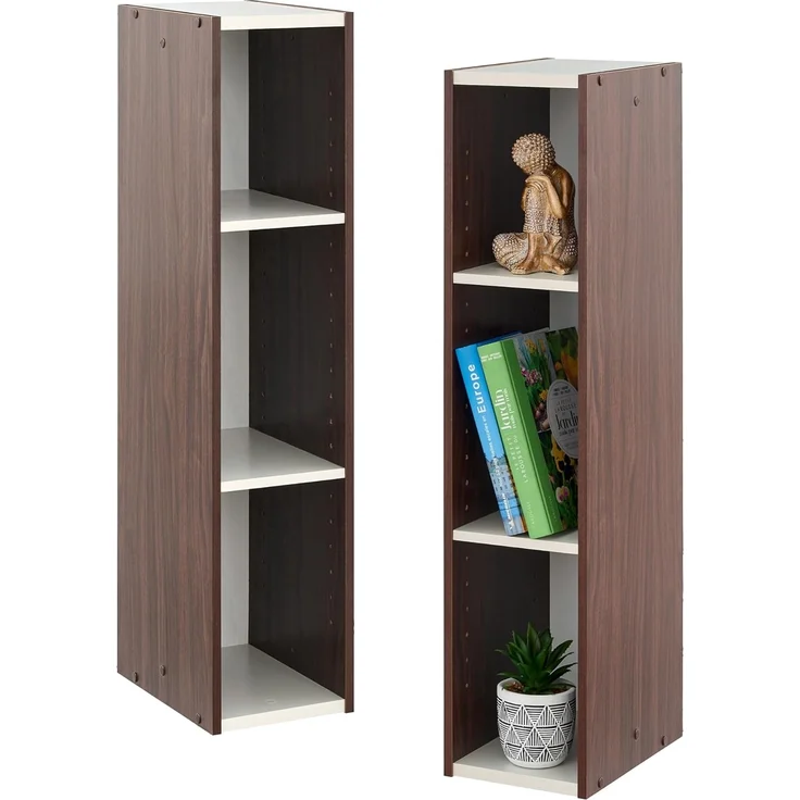 Iris Ohyama, Aufbewahrungseinheit, Bücherregal, Set aus 2 kleinen Elementen mit 3 modularen Regalen, Modern, Bücher, CDs, Büro, Schlafzimmer, Wohnzimmer, UB-9020, Braun