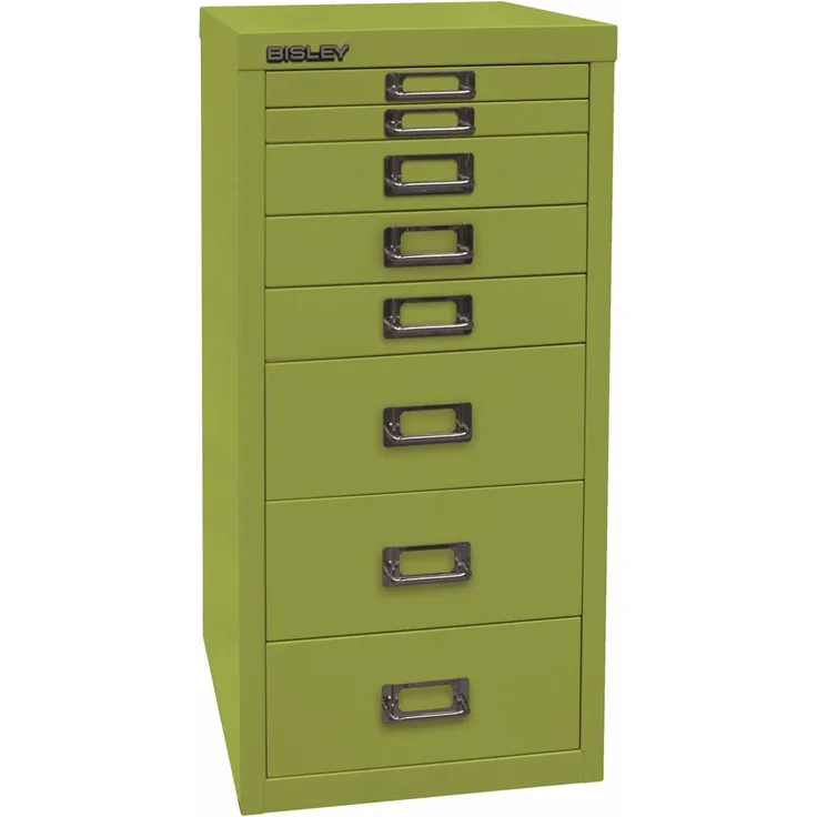 Bisley Multidrawer Schubladenschrank aus Metall mit 8 Schubladen DIN A4 ohne Sockel - Farbe: Grün, L298-604