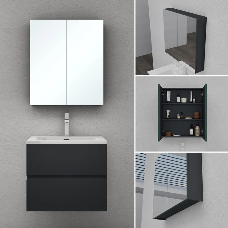 doporro Badezimmerspiegelschrank Wandchrank Aufbewahrungsschrank Badezimmer Spiegelschrank02 – Bild 3