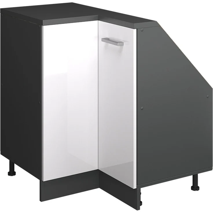Eck-Küchenschrank für Dachschrägen R-Line Weiß Hochglanz 75.6 cm mit 1 Tür Vicco – Bild 1