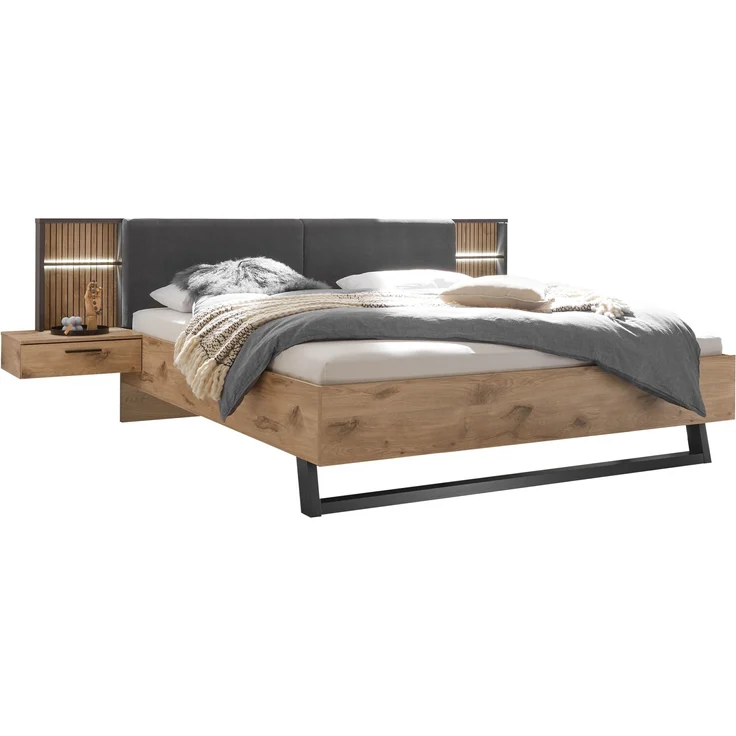 Schlafzimmer-Set >Daria< (4-teilig) Kleiderschrank, Bett, Kommode, Viking Oak Dekor / Graphit – Bild 9