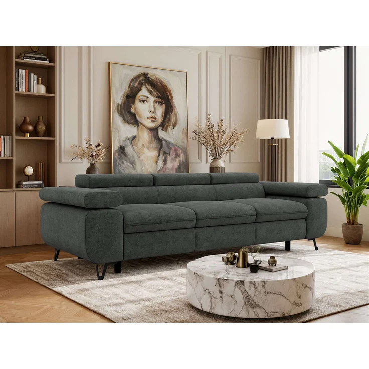3-Sitzer Polstersofa PETER, verstellbaren Armlehnen und Kopfstütze, breite 262 cm, Gepolsterte Couch, Wellenfeder - Dunkelgrau Struktur – Bild 1