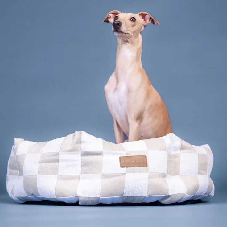 PAIKKA Hundebett kariert beige, Durchmesser: 95 cm – Bild 1